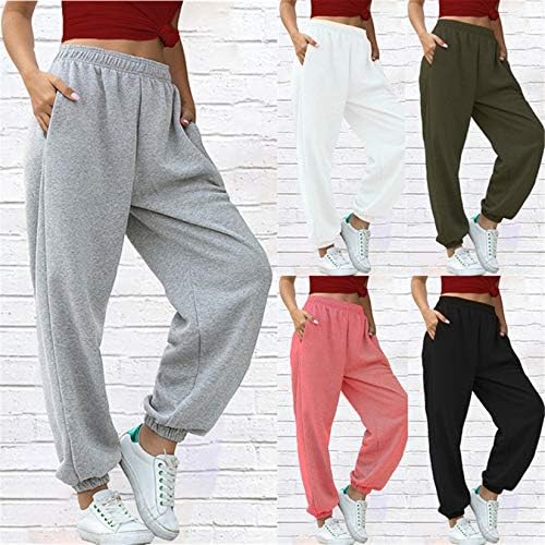 Andongnywell Women's Solid Color Pants Sport Slacks Home Casual Sports Torthle Pants With Pockets