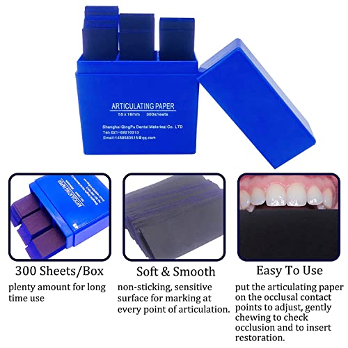 600 lençóis papel de articulação dental, dispensador de plástico vermelho e azul de 100 mícrons Articulando Paper & Film Doubled Side