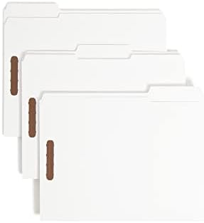 Pasta de arquivo de fixador Smead, 2 prendedores, guia reforçada de 1/3 de corte, tamanho da letra, branco, 50 por caixa