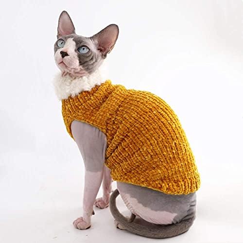 Roupa de gato Sphynx Inverno A quente roupas de suéter de pele, casaco de gola alta para gatos para gatos para gatos e roupas de cães pequenos, camisas de gato sem pêlos, gengibre)