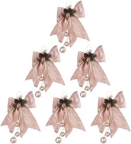 Yard We 6pcs arbustos de árvore de natal Mini arcos de fita Ornamentos de corda de grinaldas Flores Flores Apliques Para Christmas Wreathwedding