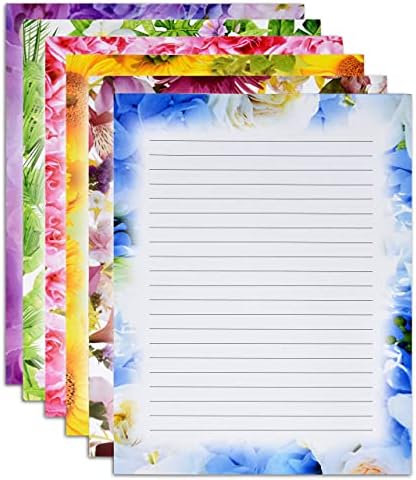 120 Pacote de papel de papelaria floral lençóis de papel timbrado de papel timbrado 8,5 x 11 6 Designs de flores Doubres lados