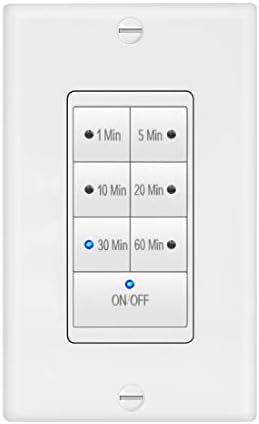 MAXXIMA 1875 WATT 7 BOTON Countdown Timer Switch, máximo de 60 minutos Atraso, 1/2 hp Perfeito para fãs de exaustão do banheiro, placa de parede incluída