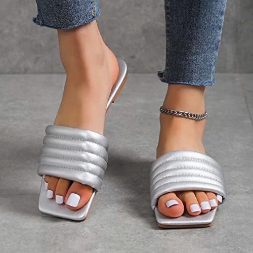 RBCULF Mulheres chinelas sapatos de caminhada de verão Plus Tamanho Quadrado Open Slip On Slide Fashion Comfort Flats