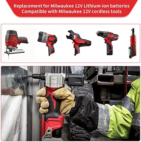 GatoPower 3.0ah M12 Substituição de íons de lítio compatível com Milwaukee 12V Bateria 48-11-2401 48-11-2402 48-11-2411 48-11-2420 48-11-2430 48-11-2440 Ferramentas elétricas 2pack