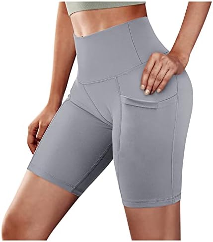 Treino de cintura alta feminina shorts de ioga com bolsos não transparentes de barriga de controle de barriga atlética de moto