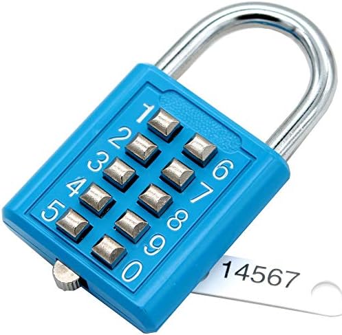 Mioni 10 dígitos Push Button Combination Padlock, mecanismo de travamento de 5 dígitos, azul