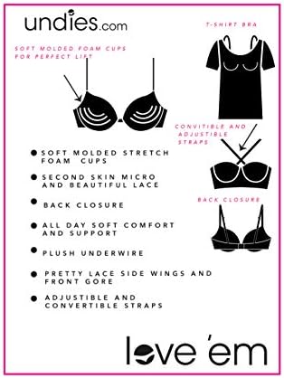 Undies.com Mulher feminino Micro & Lace Convertible Strap Everyday T-Shirt Bra
