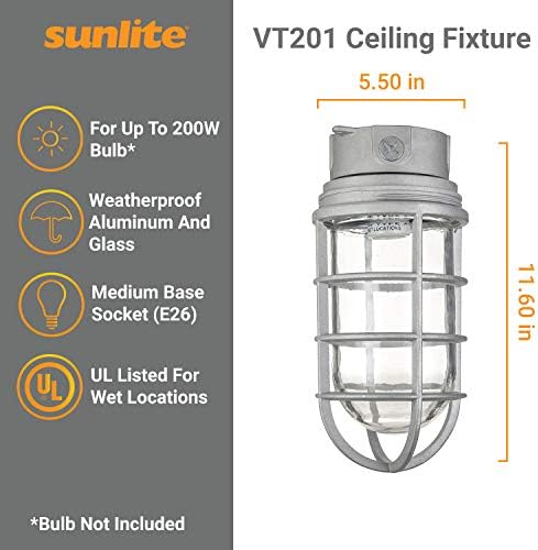Sunlite 04987 acessório industrial à prova de vapor, montagem no teto, soquete de base média, 200W máx.
