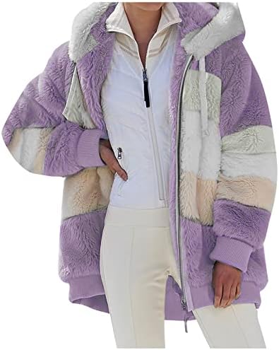 Casaco de lã Fluffy Daseis, casacos de férias, senhoras, mais tamanho de manga comprida casual Zip Jaqueta Fuzzy Baggy