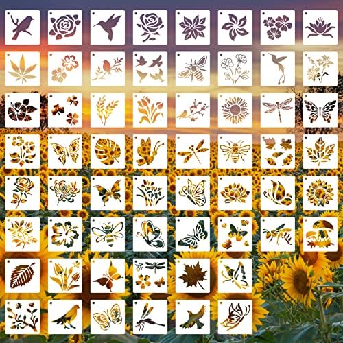 Yanmucy 60 peças estêncil de flor tropical para pintar modelos de desenho reutilizáveis ​​Modelos de estênceis de estênceis diy