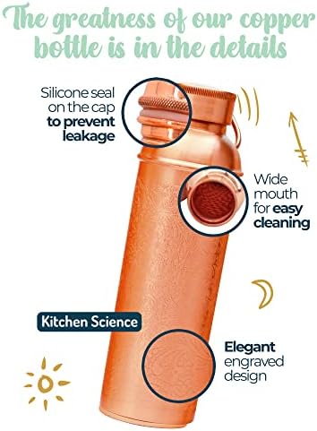 Garrafa de água de cobre de designer de ciências da cozinha com bolsa de lona e manga de transporte | Garrafa pura
