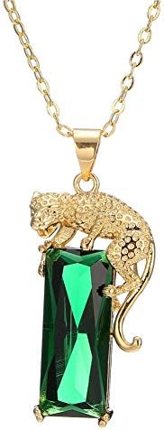 Ailuor 14K Gold Gold Green Crystal Leopard Pingente Colar, Mulheres Mens Hip Hop Punk criado Emerald Panther Colar Jewelry Gifts