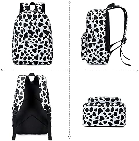 Yusudan Cow Print Girls School Backpack Conjunto, Kids Teens School Bag Bookbag com lancheira