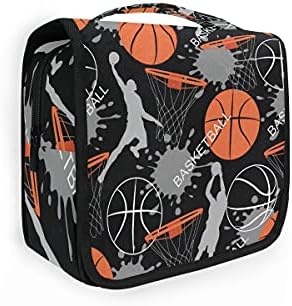 Auuxva Travel Bolsa de higiene pessoal Esporte Bola de basquete Padrão de basquete Cosmético Bolsa de maquiagem pendurada com bolso e alça de zíper, bolsa de lavagem portátil para mulheres meninas