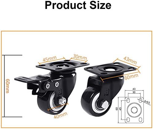 Peças de hardware 4 peças Conjunto de rodízios giratórios com freios, 40 mm, capacidade de carga: 200 kg, rodas universais,