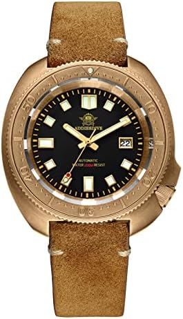 Addiesdive Bronze Automático Relógio de Mens Wristwatch 200m Impermeável Vintage Camurça Genuína Correia de Couro