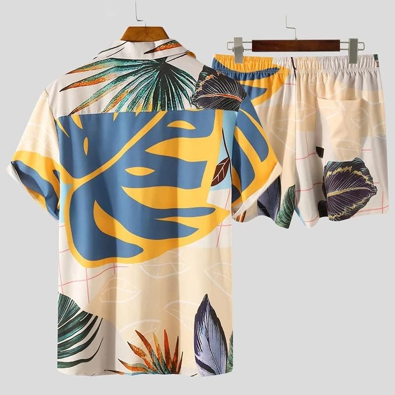 N/A Summer Men's Men's Pripa de lapela de lapela de praia Camisa curta shorts de férias