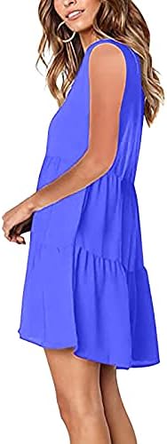 IQKA Women Babydoll Dress Color Solid Color Vestidos sem mangas de decote em V vestidos de mudança de estilo de linha