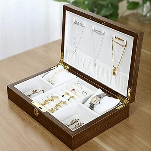 Smljlq Jewelry Box Box Wood Box Collection Shopcase Exibição Exibição Brincos de anel de colar armazenamento de armazenamento