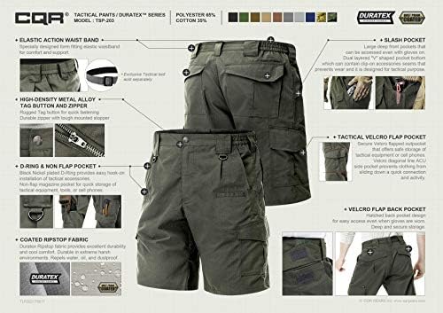 Shorts de carga do CQR Men On-the-Go, shorts casuais leves, shorts de carga de vários bolsos ao ar livre
