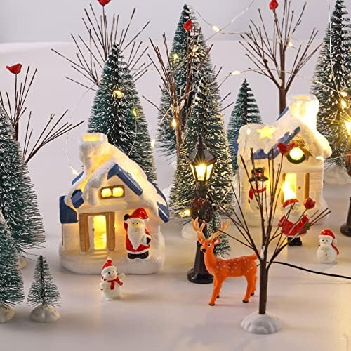 34 peças Conjunto de casas da aldeia de Natal, mini árvores de Natal acessórios de Natal Conjunto de mini -ramificação nua