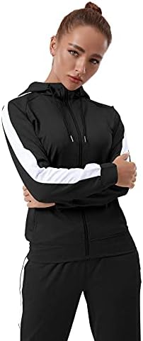 Tezo Mulher Full Zip Hoodie Tracksuit Set de manga longa Casual Rogging Suits Workout Gym 2 peças roupas com bolsos