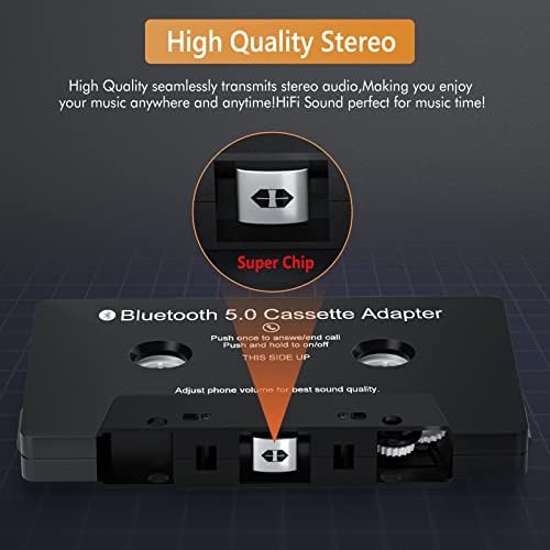 Digitnow Car Audio Cassette Receptor, Bluetooth 5.0 Cassete Aux Adapter para ouvir música de celular e carro Voice Handsfree, preto