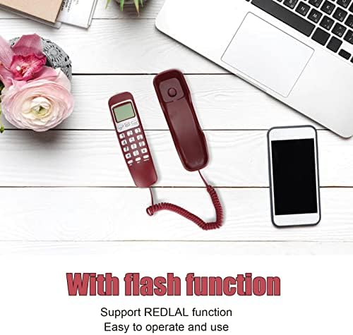 Telefone doméstico com fio, Flash multifuncional Redialing LCD Display Pequenos telefones fixos com fio, telefone portátil para o