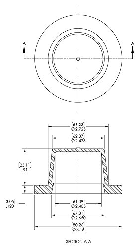 CAPLUGS 289501KB CAP E PLANCO DE PLÁSTICO COM FLANGE GRANDO GRANDO WW-43A, PE-LD, CAP OD 2.405 Plug ID 2.725, amarelo