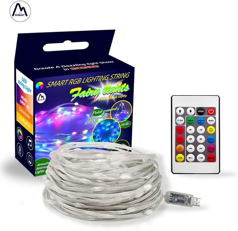 Smart RGB String Light - 32,8 pés, aplicativo BT, controle manual e remoto, sincronização musical, impermeável, RGB Magic String
