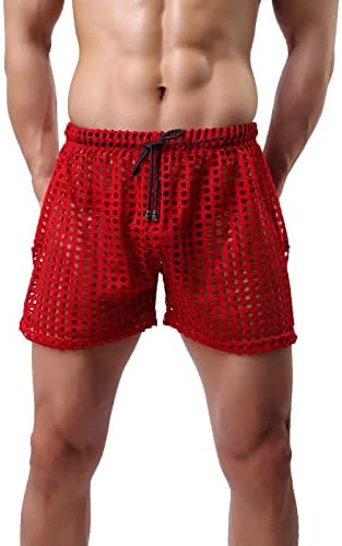 Masculino shorts de malha sexy, veja através de listras laterais listras leves rápida seca casual de 3 polegadas Boteira oca