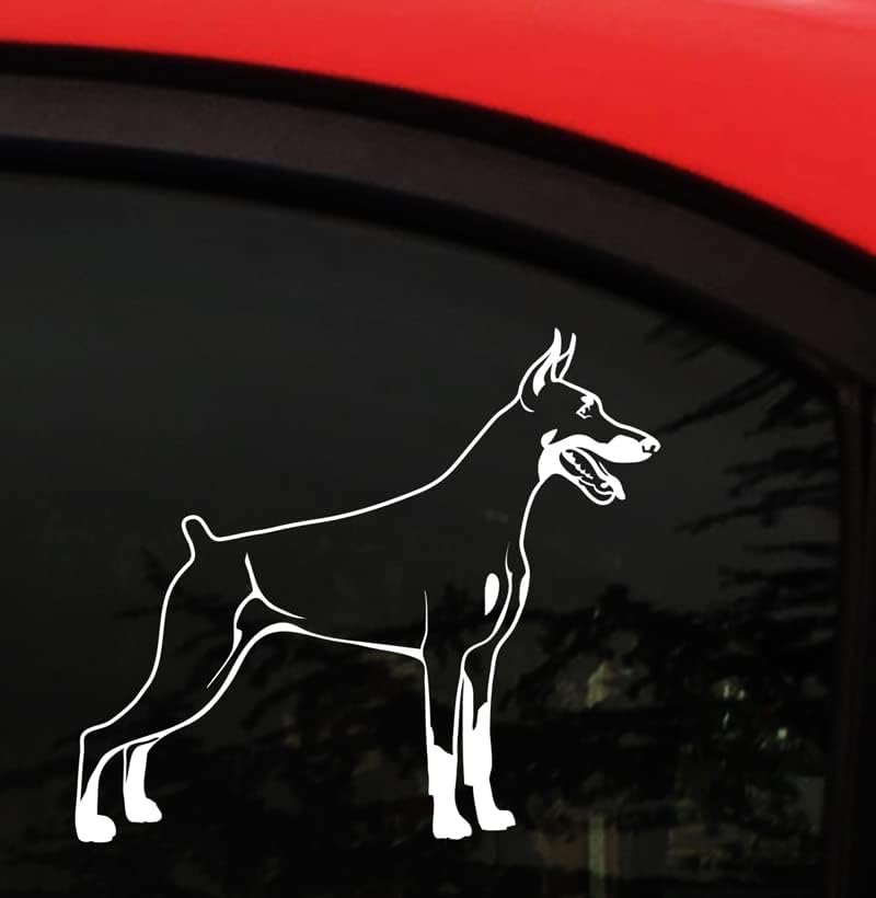 Adesivo de decalque do doberman - tamanho 5,5 x 4,8 polegadas - decalque de cachorro de vinil Dobie para janela de caminhão
