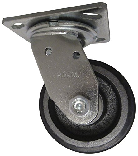 RWM Casters 46 Série Plate Caster, giro, uretano na roda de ferro, rolamento de rolos, capacidade de 700 lbs, diâmetro de roda de 4 , largura da roda de 2, altura da placa de 5-5/8 , 4-1/2 de comprimento, 4 Largura da placa