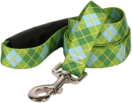 Projeto de cão amarelo Argyle Green Ez-Grip Dog Leash com alça de conforto 3/4 de largura e 5 'de comprimento, pequeno/médio