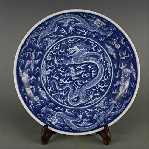 Placa de cerâmica em estilo chinês Geltdn Casa Jingdezhen Placa de cerâmica antiga Placa de dragão azul e branca