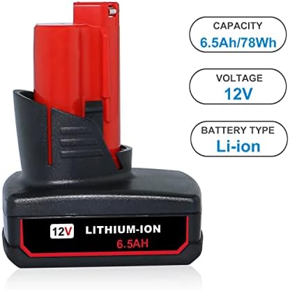 LIZONE 6.5AH 12V Substituição de bateria para Milwaukee 12V Bateria-Compatível com Milwaukee M12 48-11-2440 48-11-2402 48-11-2411