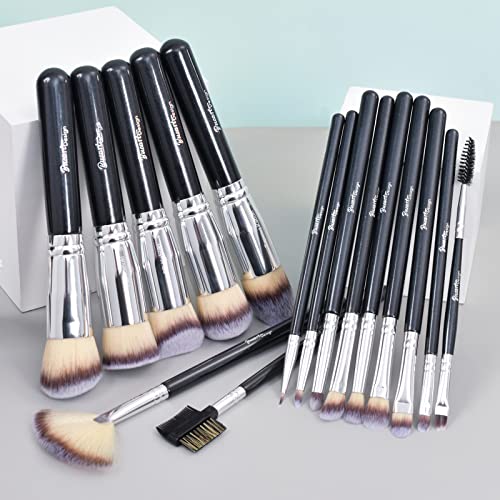 Bueart Design 16pcs Ultra Soft Dense Makeup Brushes Definir pincel de maquiagem preta profissional com uma base de cabelo vegano