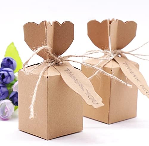 ZJHYXYH 10PCS Kraft Paper Brown Candy Bags Boxesthank You Cards para a festa de casamento de Natal Favorias de decorações com