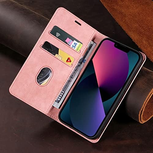 Caso para o Samsung Galaxy S23/S23 Plus/S23 Ultra, capa de carteira de couro genuína com suporte de cartão e cinta, concha à prova de poeira de giro à prova de choque, rosa, S23 Ultra 6.8