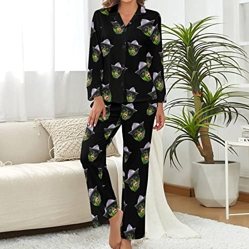 Pijama feminino de melancia engraçado definiu botão de manga longa para baixo para baixo de roupas de dormir de duas peças
