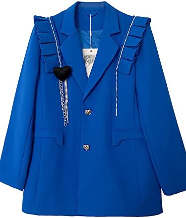Lang Xu Glass Corean Suit de colarinho Blazers Coat Woman Spring Casual Ruffles Blazer de manga comprida