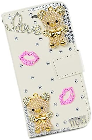 Caixa de carteira de cristal de arte de fada compatível com moto g caneta 5g - lábios de urso - rosa e branco - 3D tampa de couro de brilho brilhante com tela com protetor de tela e colapso do pescoço