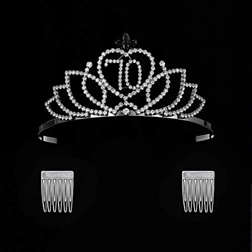 Yzhstone fêmea de 70 anos Rainha Tiaras coroas black metal strass strass Princesa Mulheres 70º aniversário Costume da rainha da