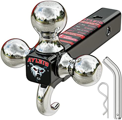 Ayleid Trailer Hitch Tri-Ball Mount com gancho e alfinete e manilha rotativa de reboque, se encaixa no receptor de 2 polegadas com bola de 1-7/8 pol, 2 pol, 2-5/16 polegadas