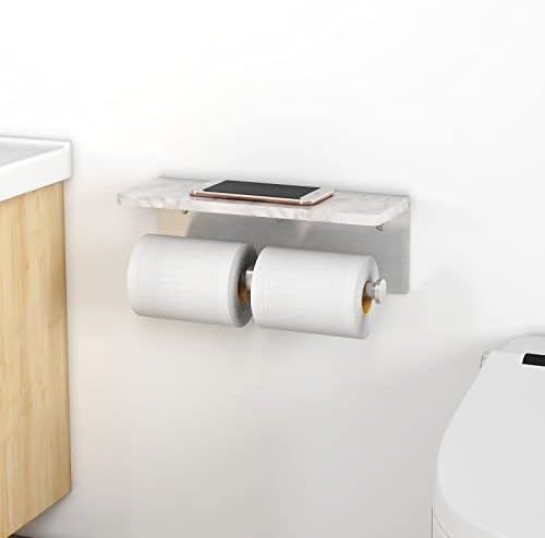 Porta -papel higiênico de níquel escovado com prateleira, nova atualização de papel higiênico duplo com armazenamento, montagem de papel higiênico de papel higiênico para banheiro banheiro