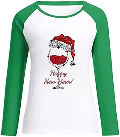 Camisas de manga longa feminina Feliz Ano Novo Ano Novo Letra Funny Letter Graphic Print Pullover Christmas Casual