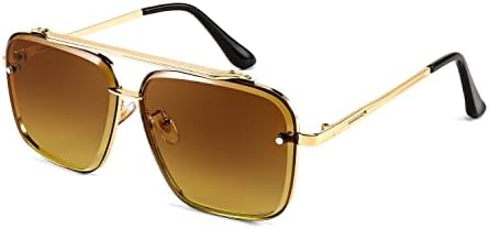 Óculos de sol Feisedy, óculos de sol piloto de moda quadrada, óculos de gradiente de metal vintage para homens e
