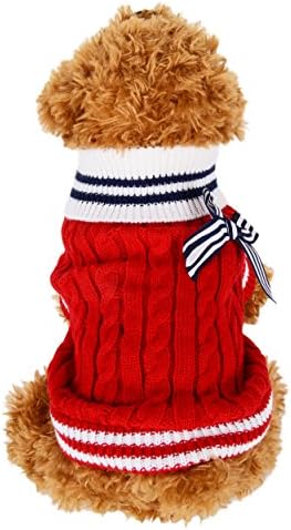 Cuecue Pet Knit Turtleneck Sweater com arco, grande, vermelho