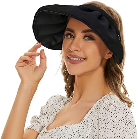 Zando UPF 50+ larga largura Sun Hat Hat Womens Sun Visor Hat Hat Summer Beach para mulheres dobráveis ​​2 em 1 Proteção UV